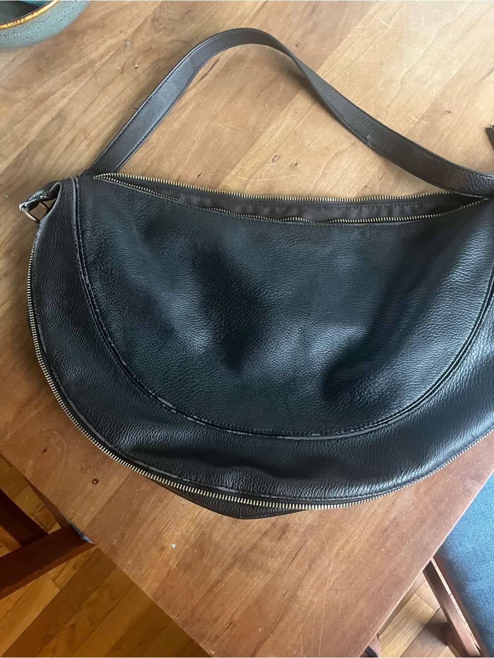 Anthropology Black Crescent Leather Shoulder Bag